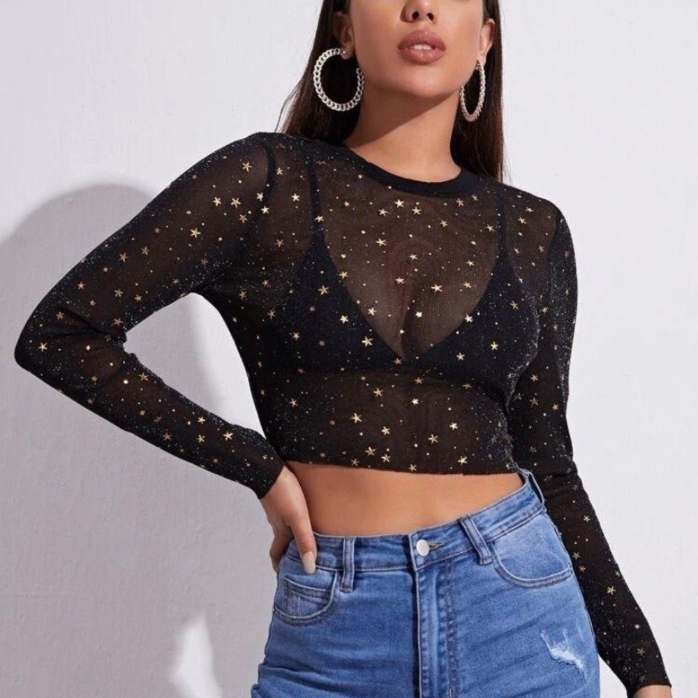 SHEIN star mesh crop top